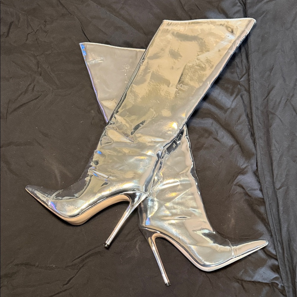 Silver High Heel Knee-High Boots